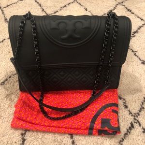 Tory Burch Matte Black Fleming Shoulder Bag